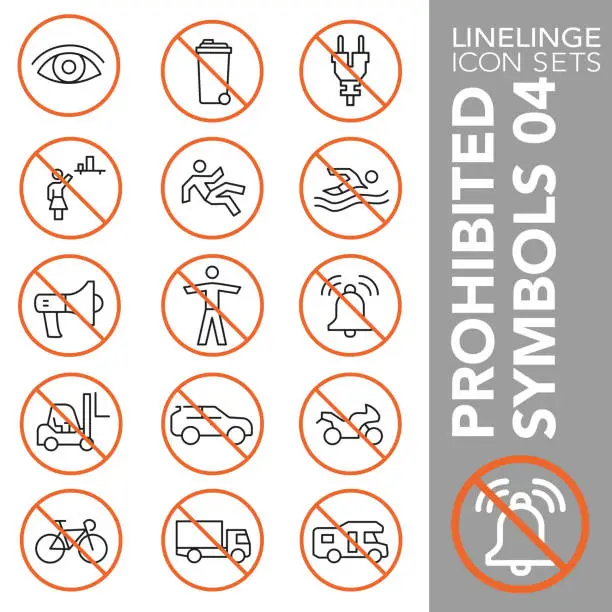 Vector illustration of Thin line icon set of Prohibited Symbols 04