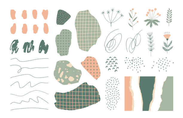 Collection of hand drawn elements. Set of various abstract elements, shapes and textures, flowers, doodles for your designs. torn paper stock illustrations