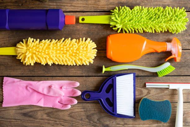 istock House cleaning product on wood table 1167525369