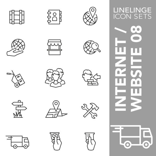 Thin line icon set of Internet and Website 08 High quality thin line icons of internet and website content. Linelinge are the best pictogram pack unique design for all dimensions and devices. Vector graphic, logo, symbol and website content. market stall stock illustrations