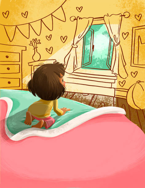 Girl In Bed Looking To Window Stock Illustration - Download Image Now -  Child, Window, Sunlight - iStock