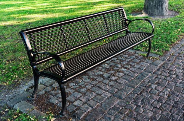 istock beautiful metal bench in the park 1167527360
