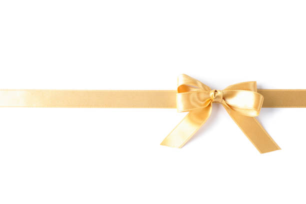 istock Golden ribbon with bow isolated on white background. Gift concept 1167528381