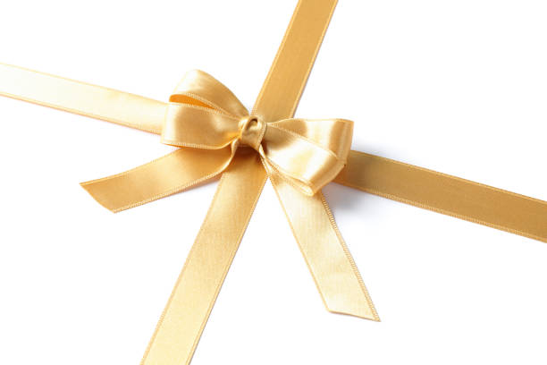 istock Golden ribbon with bow isolated on white background. Gift concept 1167529107
