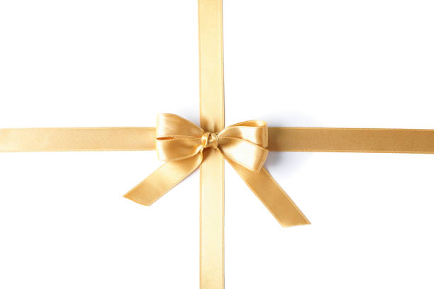 istock Golden ribbon with bow isolated on white background. Gift concept 1167529235