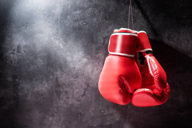 istock Pair of red boxing gloves hanging 1167530232