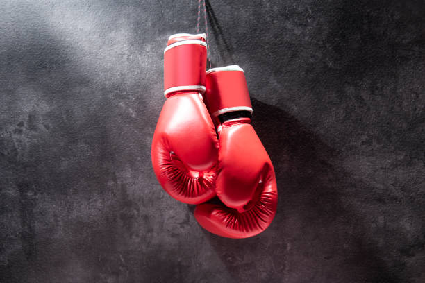 istock Pair of red boxing gloves hanging 1167530253
