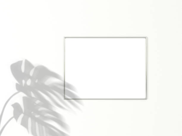istock 3x4 horizontal Chrome frame for photo or picture mockup on white background with shadow of monstera leaves. 3D rendering. 1167530334