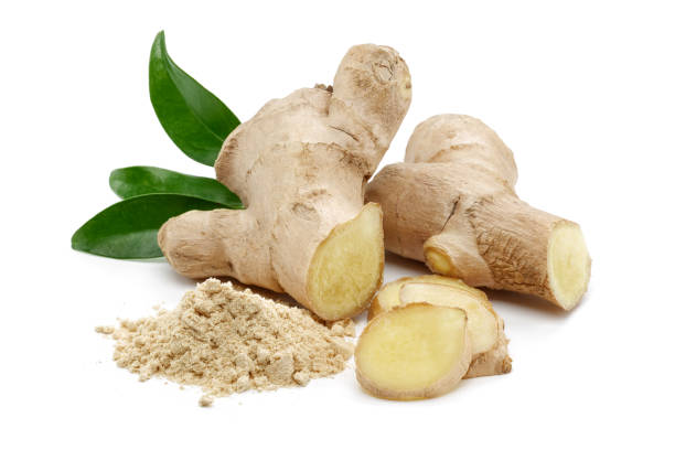 istock Ginger root and powder with leaves isolated 1167530720