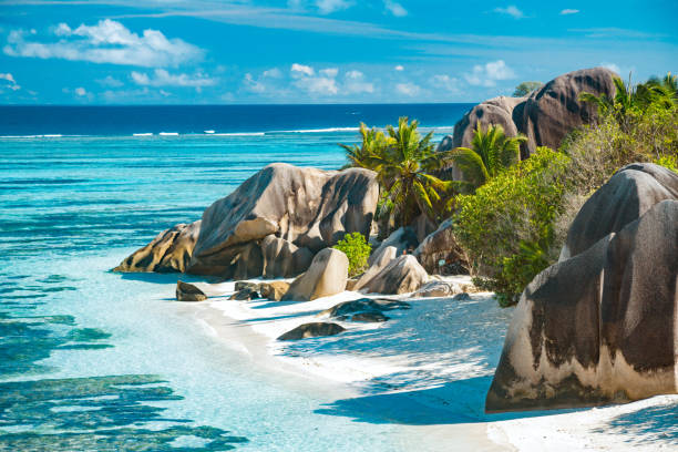 Paradise Island on Seychelles The most beautiful beach of Seychelles - Anse Source D'Argent la digue island photos stock pictures, royalty-free photos & images