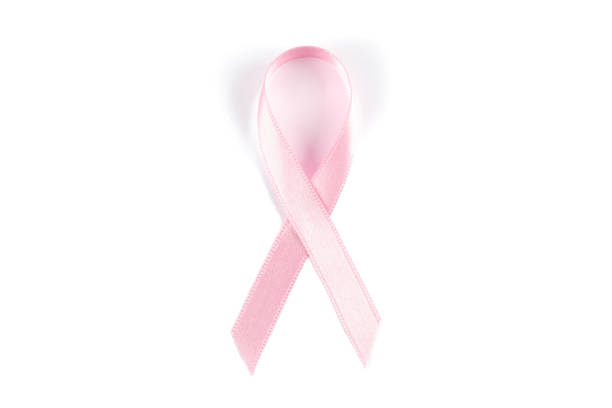 istock Pink awareness ribbon isolated on white background, top view 1167530977