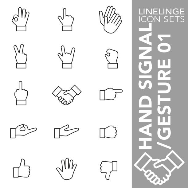 Thin line icon set of Hand Signal and Hand Gesture 01 High quality thin line icons of hand signal and finger gesture. Linelinge are the best pictogram pack unique design for all dimensions and devices. Vector graphic, logo, symbol and website content. sign language icon stock illustrations