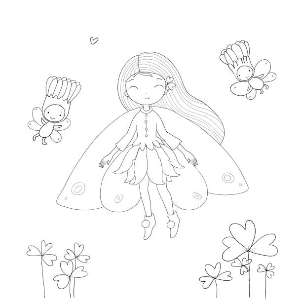 ilustrações, clipart, desenhos animados e ícones de fada pequena bonito. princesa e elfos de madeira-vetor - fairy cartoon baby girls little girls