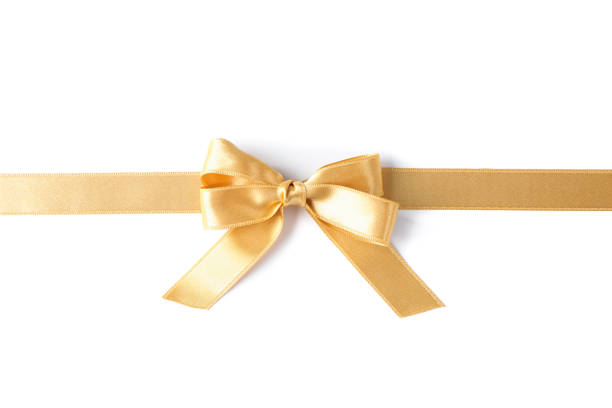 istock Golden ribbon with bow isolated on white background. Gift concept 1167539283