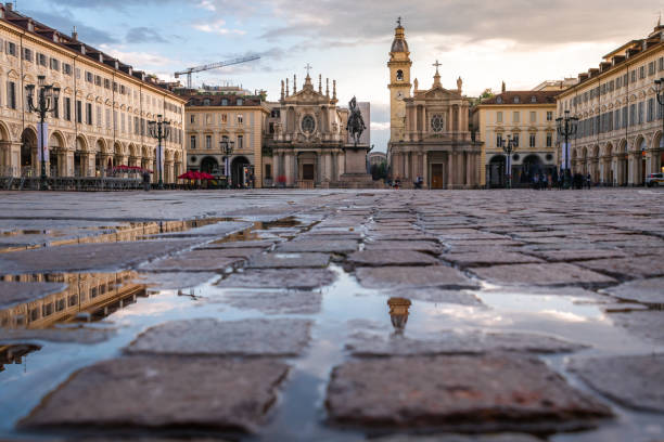Piazza San Carlo, Turin, Piedmont, Italy. stock photo