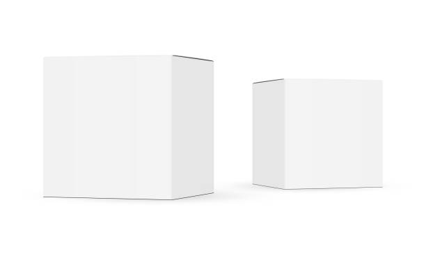 illustrations, cliparts, dessins animés et icônes de deux maquettes de boîtes de papier d'isolement sur le fond blanc - box white packaging blank