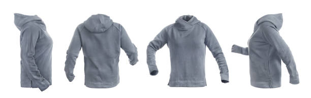 istock Blank gray hoodie with raised hood leftside, rightside, frontside and backside isolated on a white background 1167544678