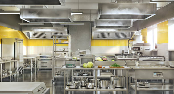 istock Restaurant equipment. Modern industrial kitchen. 3d illustration 1167544684