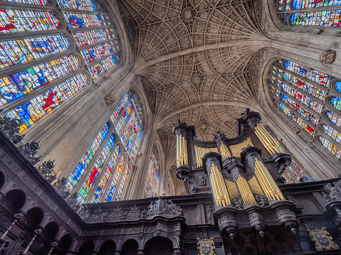 King's College chapel interior ceiling in Cambridge, England