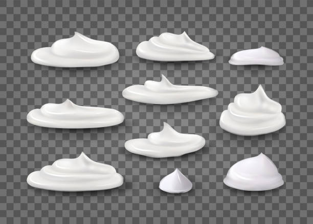 ilustrações de stock, clip art, desenhos animados e ícones de realistic cream set. set of special 3d effects.cosmetic white cream for skin of different shapes and sizes isolated on transparent background.vector - creme chantilly