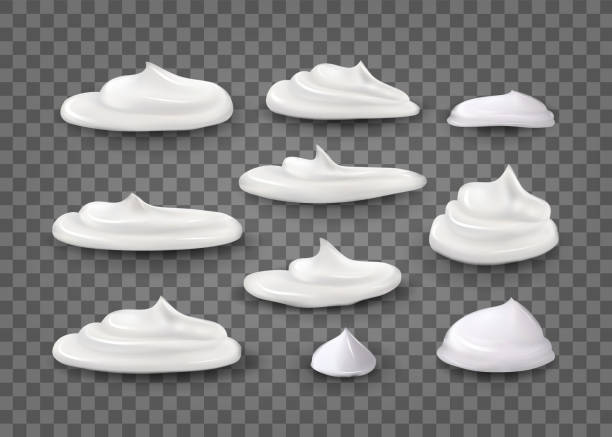 Realistic Cream Set. Set of special 3d effects.cosmetic white cream for skin of different shapes and sizes Isolated On transparent Background.Vector Realistic Cream Set. Set of special 3d effects.cosmetic white cream for skin of different shapes and sizes Isolated On transparent Background.Vector Illustration whipped food stock illustrations