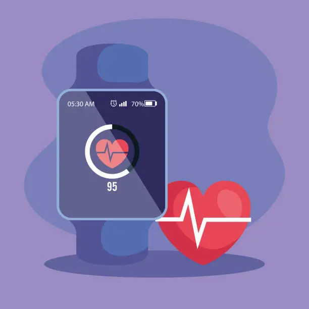 Vector illustration of smartwatch technology with heartbeat to fitness lifestyle