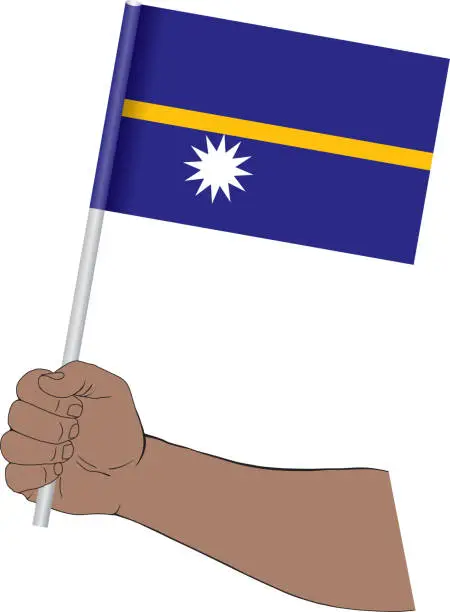 Vector illustration of Hand holding national flag of Nauru