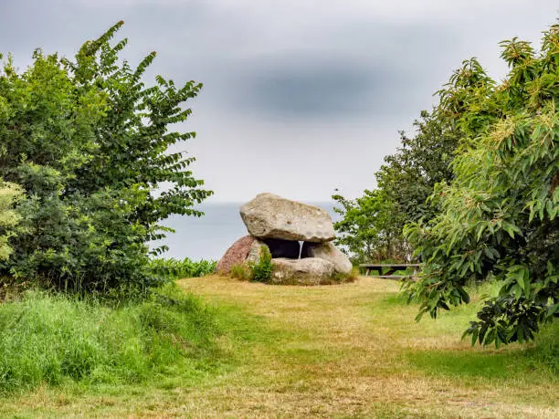 Klokkestenen bell-stone stone age burial monument on Lyoe in Denmark