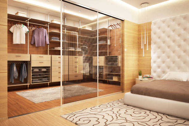 Modern dressing room in the bedroom stock photo