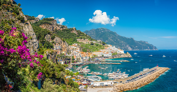Landscape with Amalfi town at famous amalfi coast, Italy