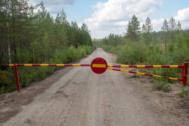 No entry sign at border zone between Finland and Russia
