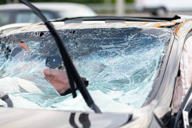istock Broken glass and crack in car after traffic accident 1167559982