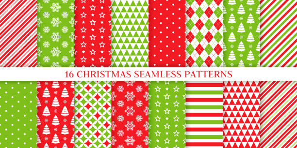 クリスマスシームレスなパターン。 ベクトルイラスト。お祝いの包装紙。 - christmas pattern striped backgrounds点のイラスト素材／クリップアート素材／マンガ素材／アイコン素材