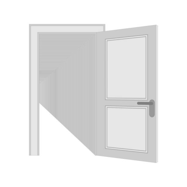 ilustraciones, imágenes clip art, dibujos animados e iconos de stock de recursión puerta abierta aislada. ilustración vectorial de puertas repetidas - recursive