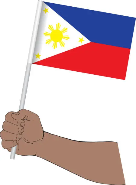 Vector illustration of Hand holding national flag of Philippines