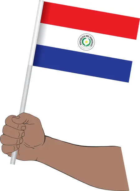 Vector illustration of Hand holding national flag of Paraguay