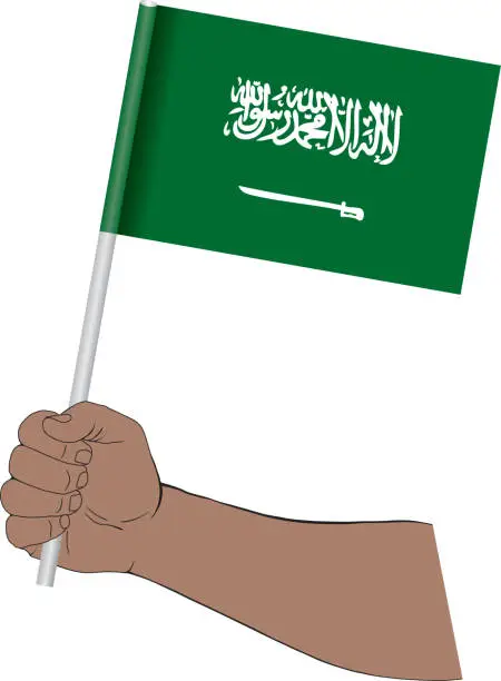 Vector illustration of Hand holding national flag of Saudi Arabia