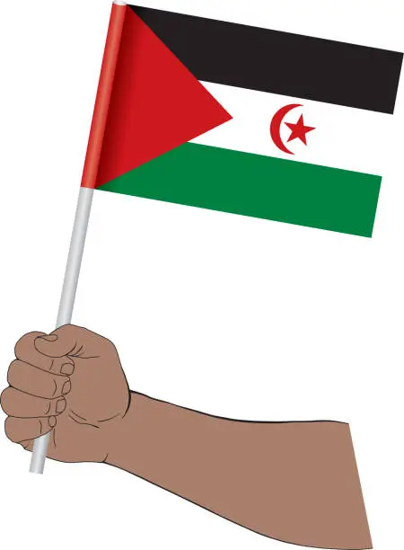 Vector illustration of Hand holding national flag of Sahrawi Arab Democratic Republic