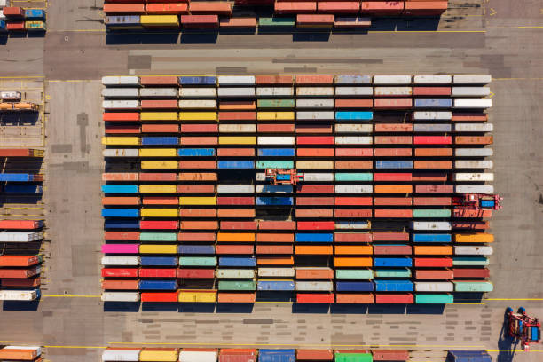 Aerial view on a container port, Germany stock photo