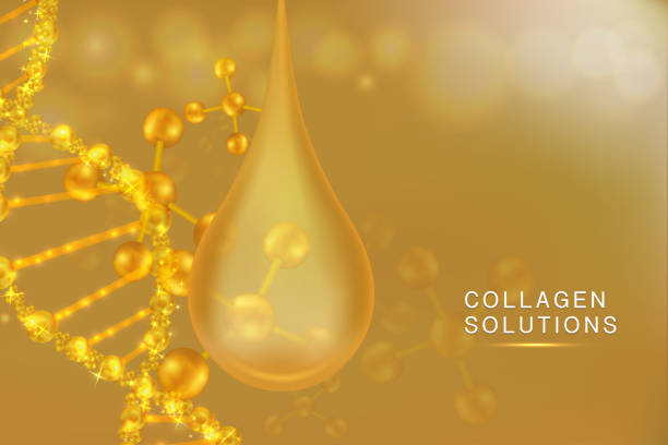istock Hyaluronic acid skin solutions ad, gold collagen serum drop with cosmetic advertising background ready to use 1167577913