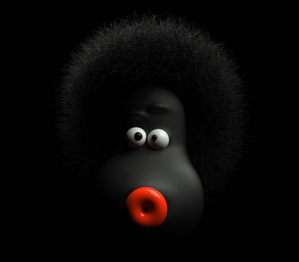 3d Render With Abstract Cartoon Character With Black Skin And Afro  Hairstyle Big Round Red Glossy Lips And Two White Ball Eyes Stock Photo -  Download Image Now - iStock