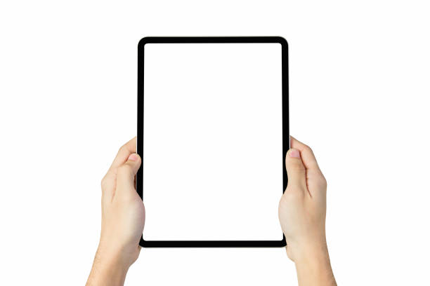 istock Clipping path, hand holding digital tablet blank screen on isolated. Take your screen to put on advertising. 1167579851