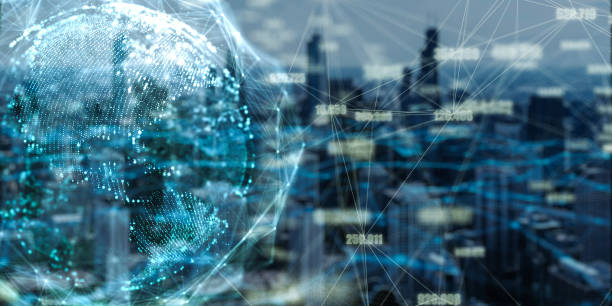 istock Global network and data connection double exposure with Chicago city in 3d space Futuristic digital Abstract background for Business  and technology 1167582716