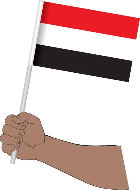 Vector illustration of Hand holding national flag of Yemen