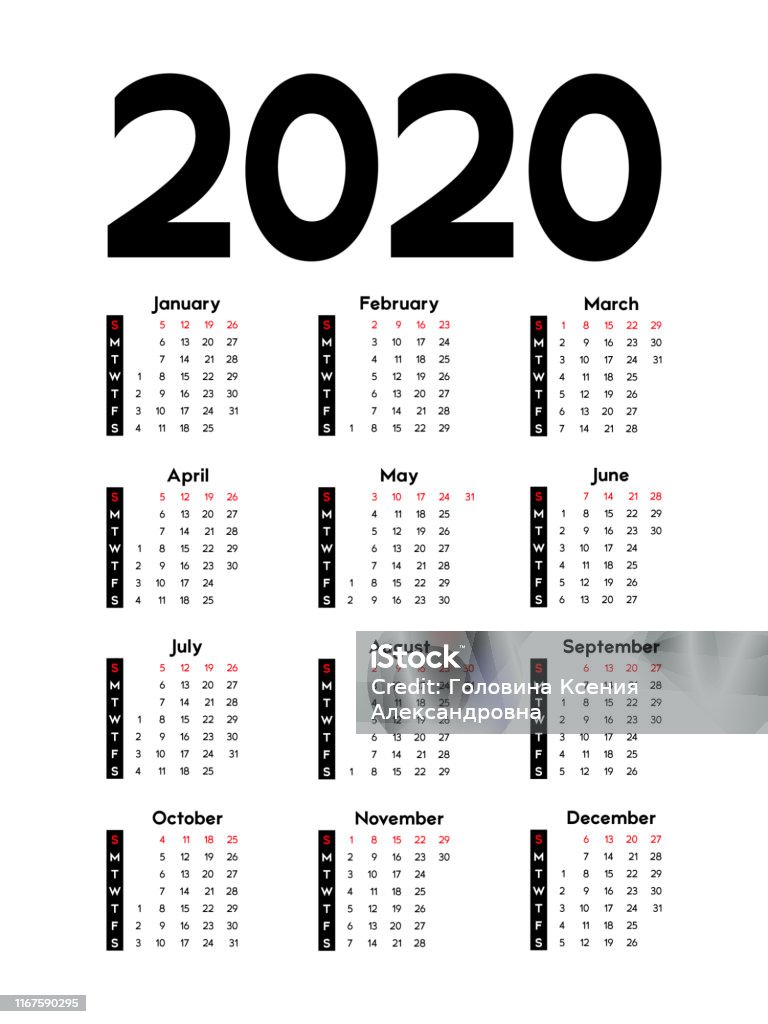 Kalender 2020 Week Begint Op Zondag Stockvectorkunst En Meer Beelden Van  2020 - 2020, Bedrijfsleven, Begin - Istock