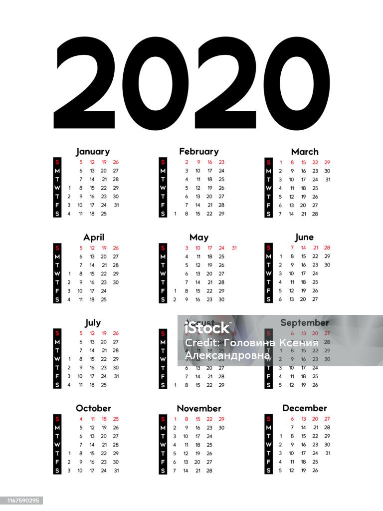 Kalender 2020 Week Begint Op Zondag Stockvectorkunst En Meer Beelden Van 2020 - 2020, Bedrijfsleven, Begin - Istock