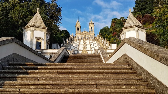 Bom Jesus staircase and the basilica in the background on a summer day