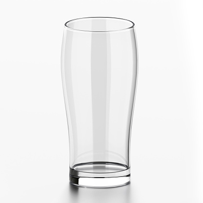 Empty pint glass isolated on white background, slight angle view