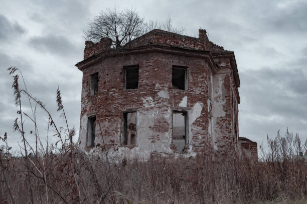 istock a dilapidated building of brick with an empty broken Windows on top of growing shrubs 1167592739