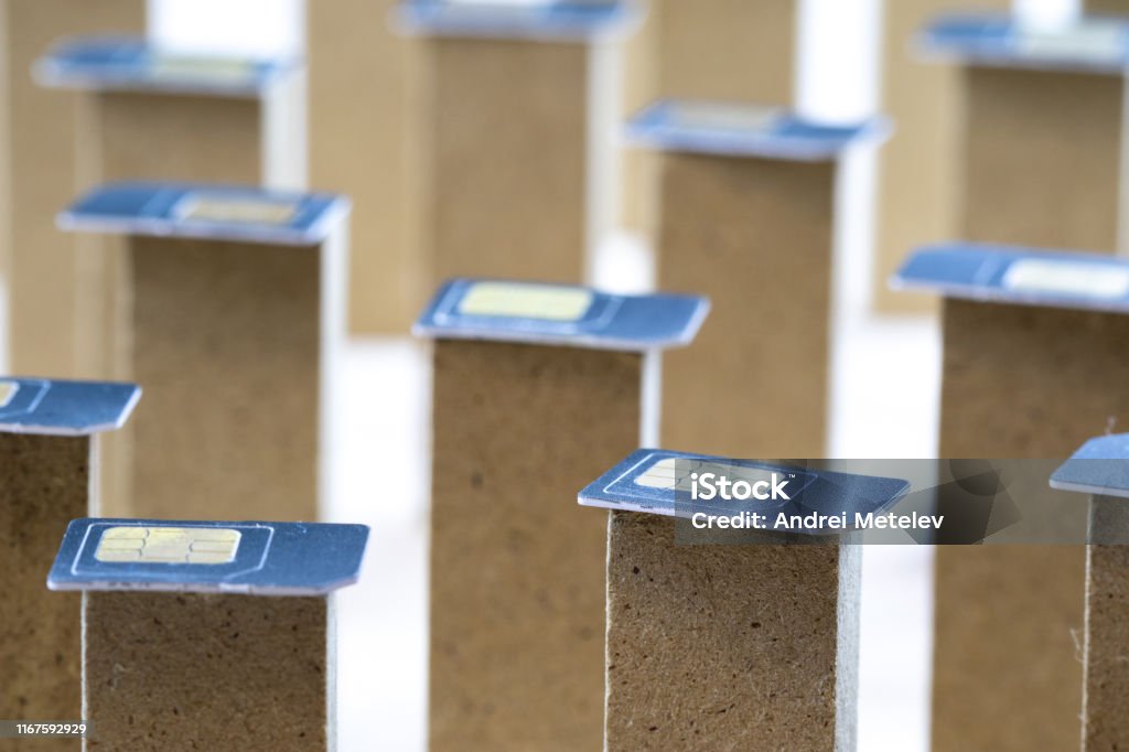 Sim Set Side View Many Sim Cards On Rectangular Columns Side View Sim Cards Stock Photo ...